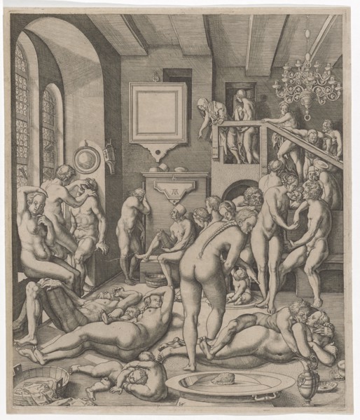 Bathhouse (Bath of the Anabaptists), 1540/50, copperplate, plate: 33.7 x 28.4 cm |, Leaf: 34.4 x 29