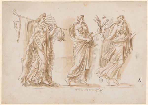 Horenrelief, 1541/47, pen in brown, red-brown washed, sheet: 21.3 x 30 cm, U. inscribed: antica in