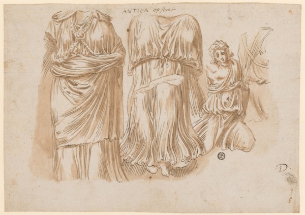Torso of an Athena in chiton and cloak, female torso in girdled chiton with swinging hem, Erinys,