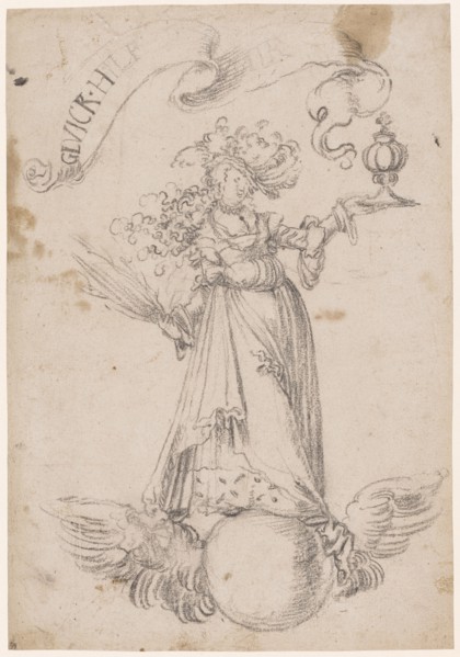 Fortuna, black chalk, sheet: 30.6 x 21.4 cm, O. inscribed in the bookmark: GLVICK HILF, MIR,