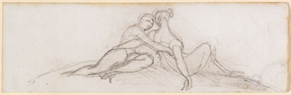 Lovers, chalk, verso: pencil, sheet: 5.9 x 18.9 cm, not marked, Johann Heinrich Füssli, Zürich