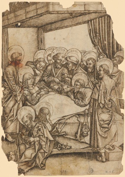 The Death of Mary, 1488, feather in brown, verso: fleeting additions partly with brush in gray,
