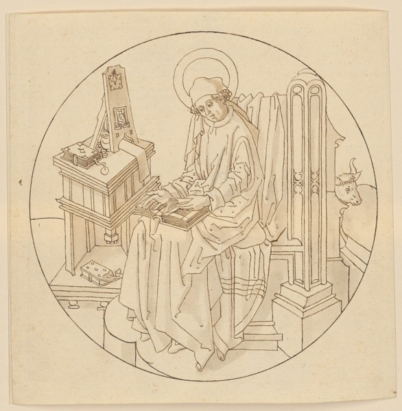 The Evangelist Luke, early 16th century, feather in brown, light gray-brown washed, sheet: 19.1 x