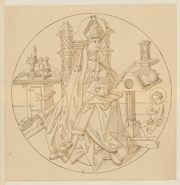 The hl., Antonius as a church father, beginning of the 16th century, feather in brown, light