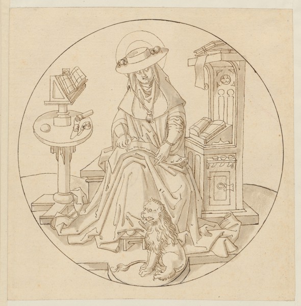 The hl., Hieronymus as church father, beginning of the 16th century, feather in brown, light gray