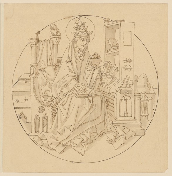 The hl., Pope Gregory as church father, early 16th century, feather in brown, light gray-brown