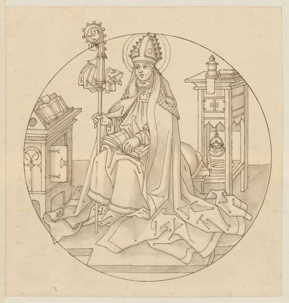 The hl., Ambrose as a church father, early 16th century, quill in brown, light gray washed, page: