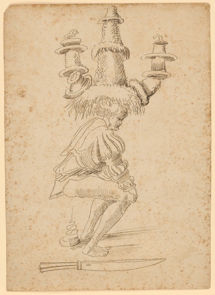 Juggler with Fantastic Hat, Early 16th C., Feather in Dark Brown, Leaf: 22.1 x 15.7 cm, Unmarked,