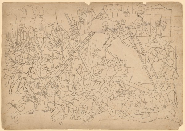 Storming of a Town or Castle, Early 16th C., Feather in Black, Sheet: 22.2 x 31.5 cm, Unmarked,