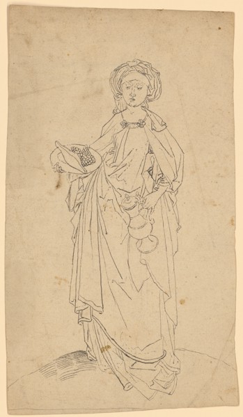 St. Elisabeth, standing, end of the 15th century, feather in black, leaf: 24.6 x 13.9 cm, unsigned,