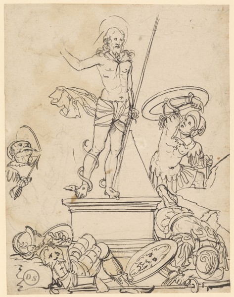 Resurrection of Christ, feather (brush?) In black, over a preliminary drawing with a black pencil,