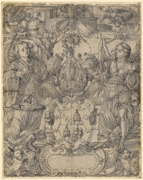 Slice tear with two angels as Schildbgleitern and the coat of arms beat Pope, abbot of Lützel