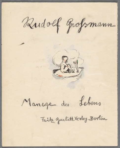 Design for the title page for Manege des Lebens, 1922, pen in black collided with a brush, black