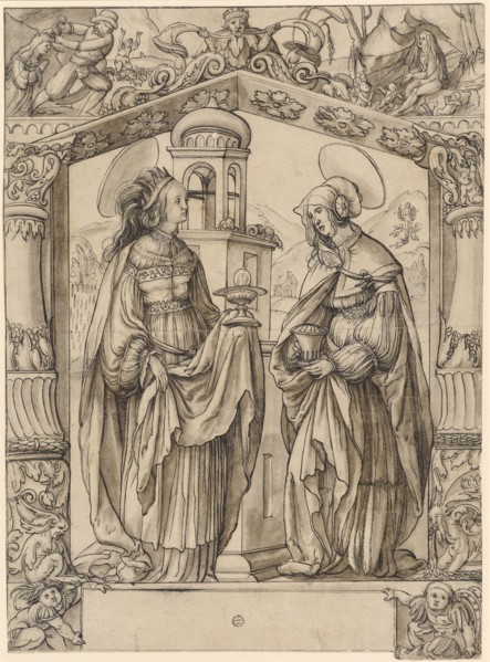 Slice break with the hll., Barbara and Magdalena, around 1560/70, feather in gray and black, brown