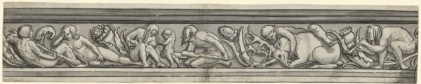Crossfilled with wild people, 1517, pen in black, gray washed, Journal: 7.2 x 38.3 cm, U. l., dated