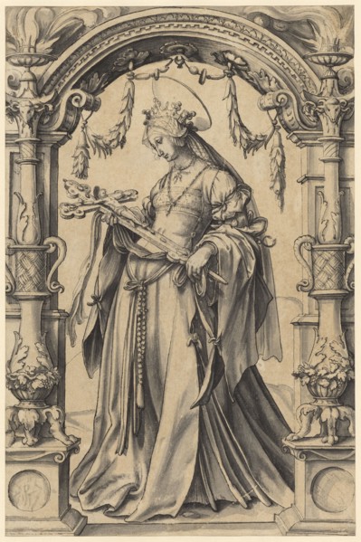 Slice break with the hl., Kunigunde, 3rd quarter of the 16th century, feather in gray and black,