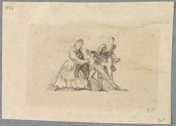 Untitled [A lady and a gentleman supporting a second man], 1918, pencil on thin paper, mounted on