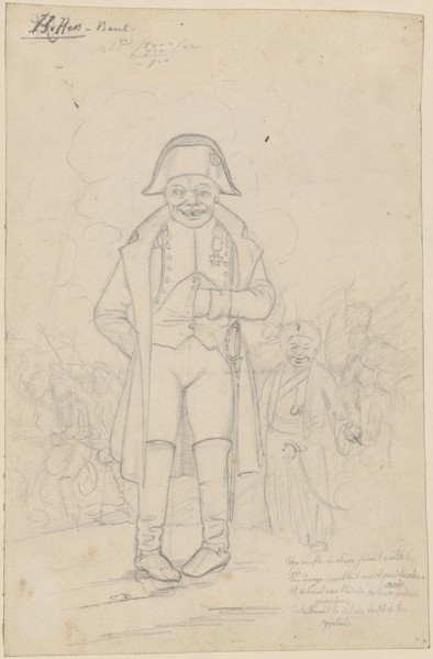 Boppi Keller as Napoleon I. Bonaparte in front of a Turkish army, pencil, sheet: 30.2 x 19.7 cm, O.