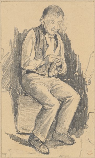 Sitting farmer, pencil, sheet: 15.3 x 9.2 cm, Not marked, Alexandre Calame, Vevey 1810–1864 Menton