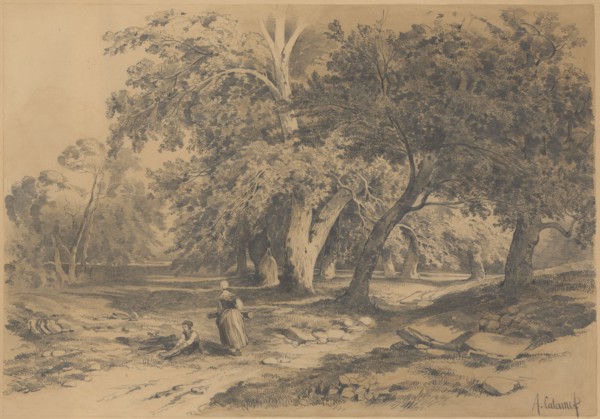 Landscape, Pencil, Rectangle border, Sheet: 32.6 x 44 cm, U. r., Signed in pencil: A. Calame,