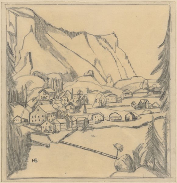 Toggenburg landscape, pencil, single-line rectangle edging, sheet: 29.7 x 29 cm, U. l., monogrammed