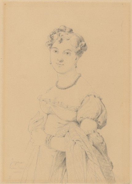 Portrait of a young lady with pearl necklace and bracelet., 1811, pencil, sheet: 27.7 x 21.3 cm, U.