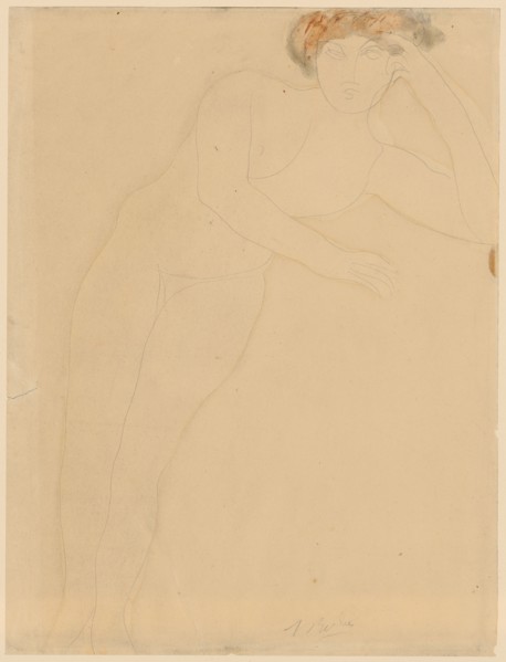 Frontal Female Nude, Pencil and Watercolor, Sheet: 32.3 x 22.7 cm, U. r., signed in pencil: ARodin,