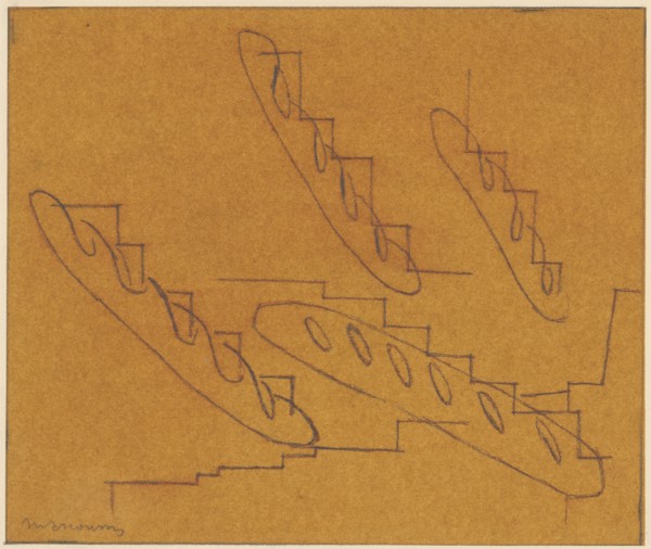 Abstract composition, (1931), chalk on reddish-browned paper, rectangle edging, sheet: 20.2 x 24
