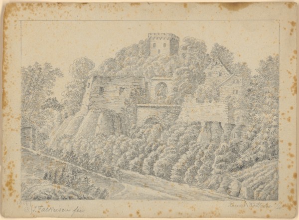 Ruin Rötteln, W, 1822, pencil, single-line rectangle edging, verso: pencil, sheet: 22.6 x 16 cm,