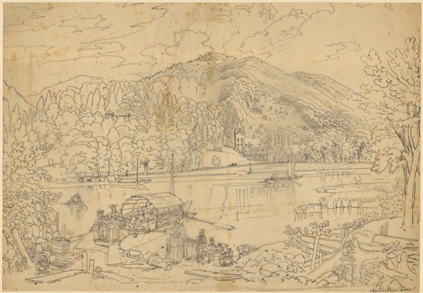 Charteruse près Thoune, watercolor and pen over pencil, on tracing paper, sheet: 35.2 x 51 cm, G.