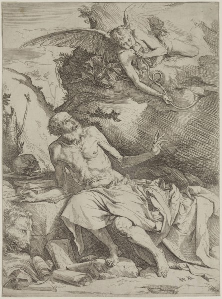 Jusepe de Ribera, Spanish, 1590-1652, Saint Jerome, 17th century, etching printed in black ink on