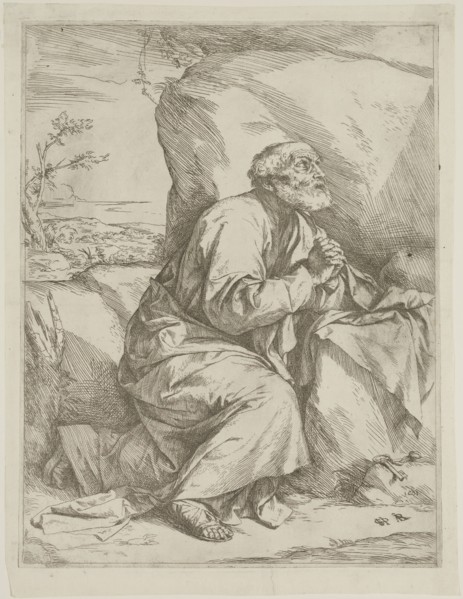 Jusepe de Ribera, Spanish, 1590-1652, Saint Peter, 1621, etching printed in black ink on laid
