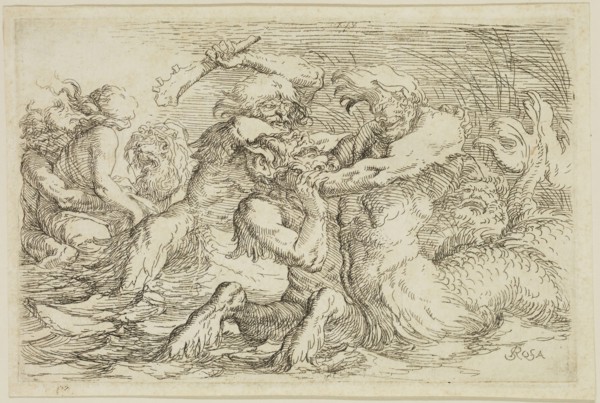 Salvator Rosa, Italian, 1615-1673, Combat of Tritons, 17th century, etching printed in black ink on