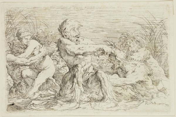Salvator Rosa, Italian, 1615-1673, Three Battling Tritons with a Nereid, 17th century, etching