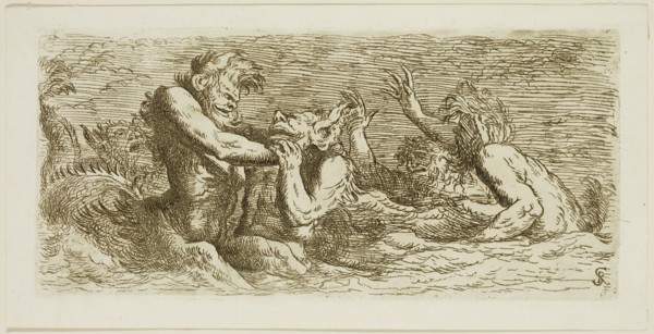 Salvator Rosa, Italian, 1615-1673, Combat of Tritons, 17th century, etching printed in brown-black
