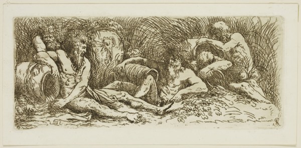 Salvator Rosa, Italian, 1615-1673, Five River Gods, 17th century, etching printed in brown-black