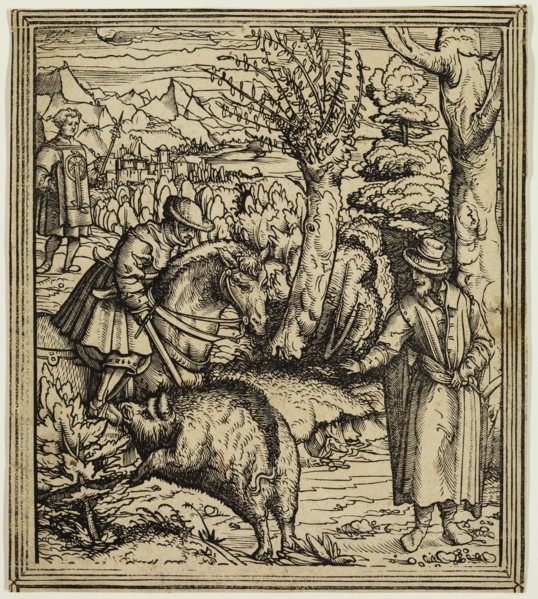 after Hans Leonard Schäufelein, German, 1480-1540, Horseman Attacked by a Wild Boar, ca. 1517,