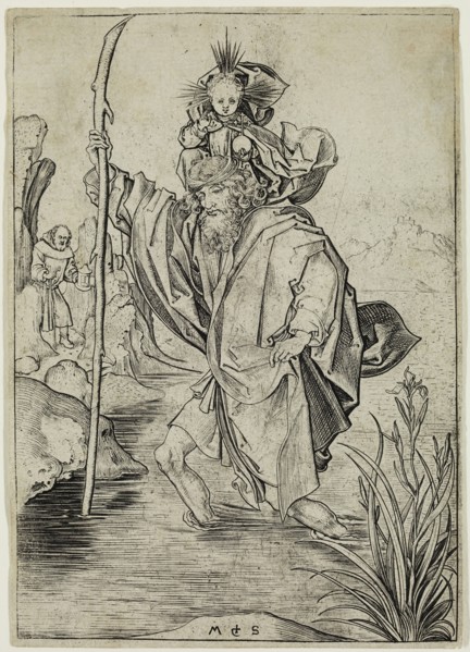 Martin Schongauer, German, 1450-1491, Saint Christopher, 15th century, engraving printed in black