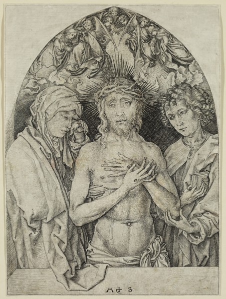Martin Schongauer, German, 1450-1491, The Man of Sorrows with the Virgin and Saint John, 15th