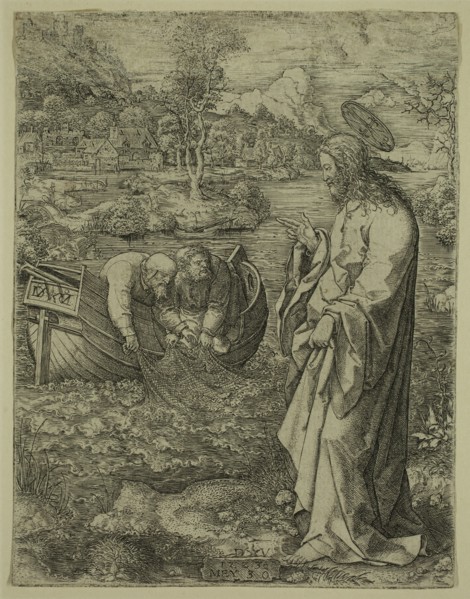Dirk Vellert, Flemish, Christ Calling Saint Peter and Saint Andrew, 1523, Etching and engraving