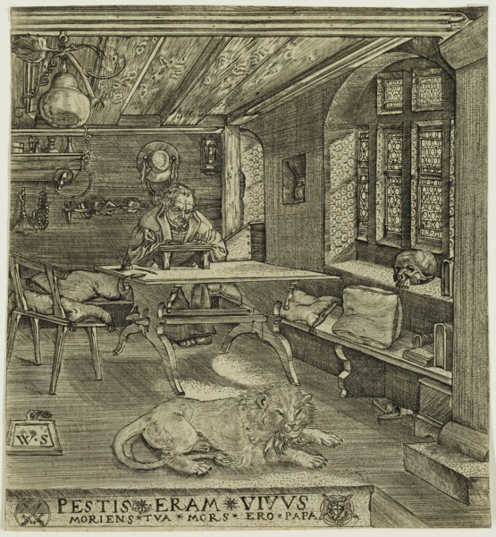 Wolfgang Stuber, German, Martin Luther in His Study, late 16th century, engraving printed in black