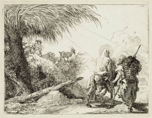 Giovanni Domenico Tiepolo, Italian, 1727-1804, Joseph and Mary Passing a Shepherd and His Flock, ca