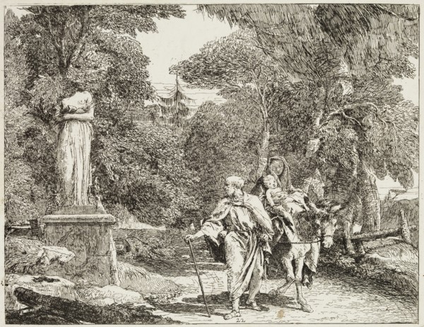 Giovanni Domenico Tiepolo, Italian, 1727-1804, The Holy Family Passing a Statue, the Head of Which