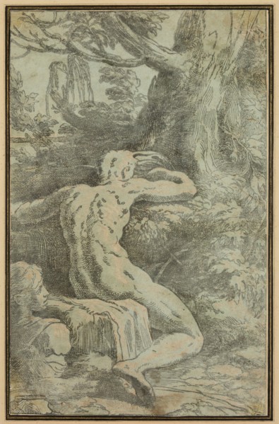 Antonio da Trento, Italian, 1508-1550, after Parmigianino, Italian, 1503-1540, Seated Man Seen from