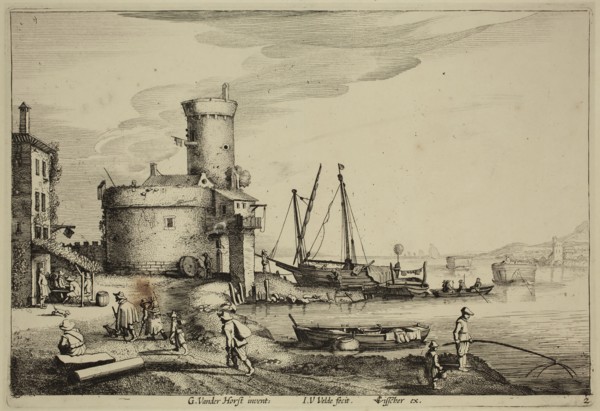 Jan van de Velde, Dutch, 1593-1641, after Gerard van der Horst, Dutch, River Landscape with Inn and