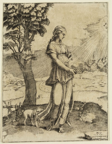 Agustino Veneziano, Italian, 1490-1536, Cumean Sibyl, 1516, engraving printed in black ink, Sheet