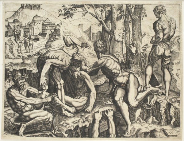 Unknown (Italian), after Agustino Veneziano, Italian, 1490-1536, Soldiers Bathing, 1624, Engraving