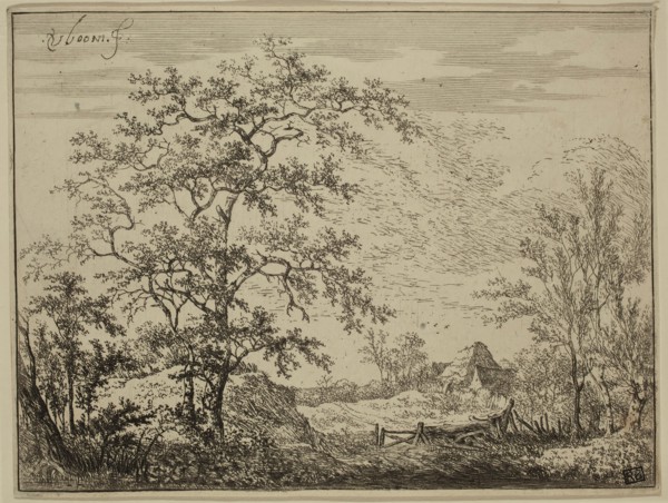 Adriaen Verboom, Dutch, 1628-1670, Hamlet, mid 17th Century, Etching and engraving printed in black