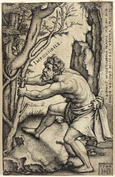 Hans Sebald Beham, German, 1500-1550, Impossibility, 1549, engraving printed in black ink on laid