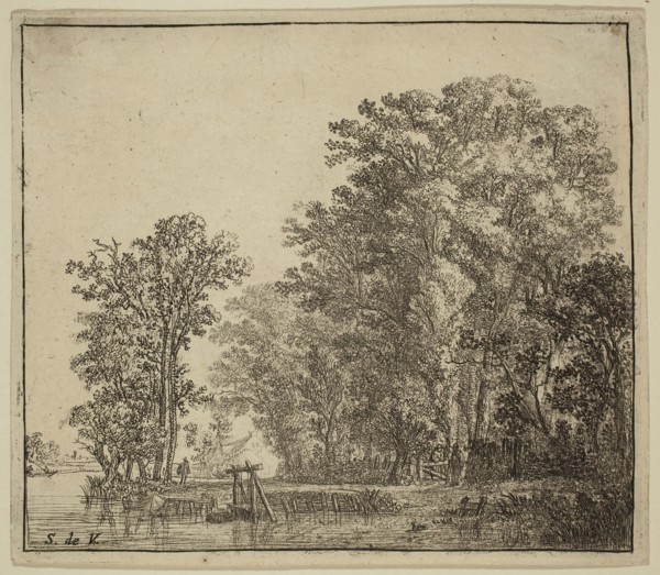 Simon de Vlieger, Dutch, 1601-1653, Wood near the Canal, 17th century, etching printed in black ink